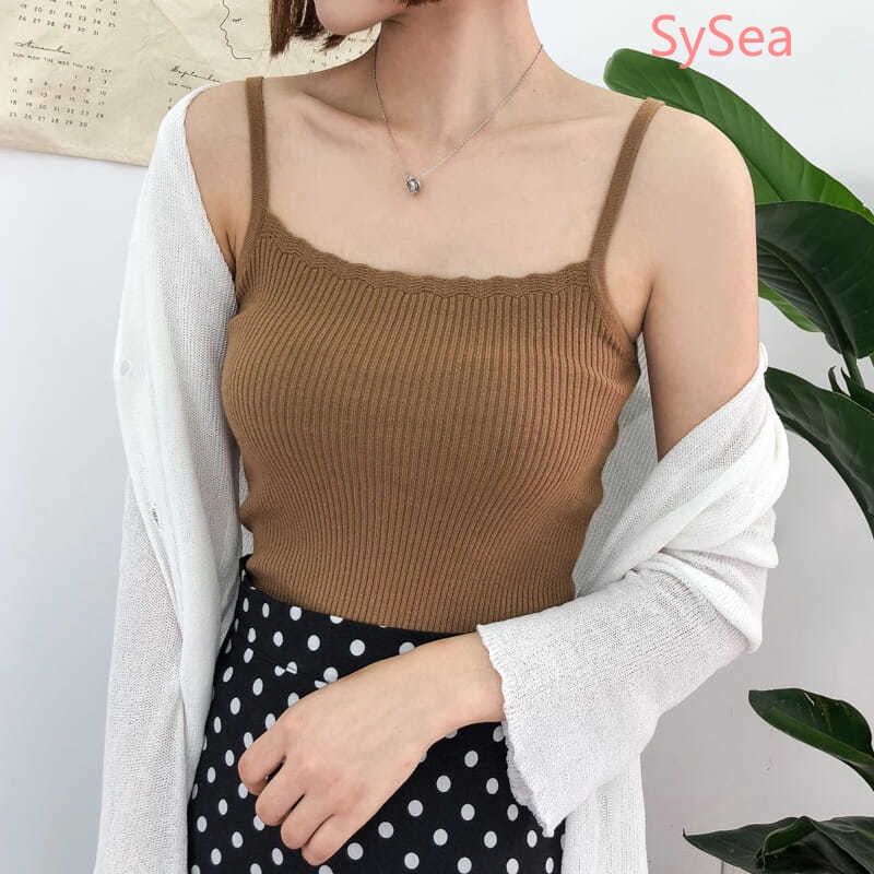 Áo Hai Dây Dệt Kim Màu Sắc Đơn Giản Cho Nữ