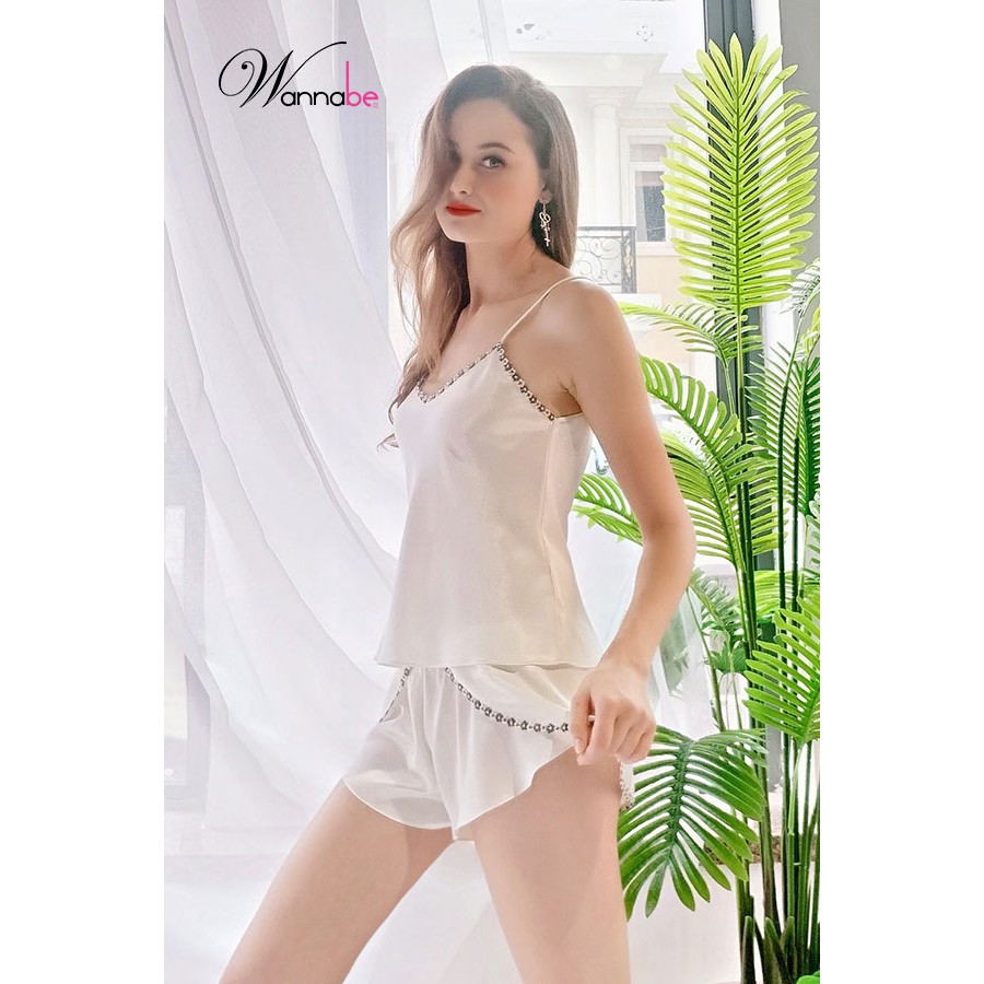 [Mã FASHIONMALLT4 giảm 15% đơn 150k] Đồ bộ mặc nhà phi lụa Wannabe, bộ short BSS02