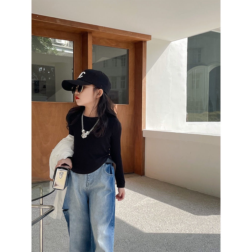 Áo Thun Tay Dài Dáng Ôm Thời Trang Mùa Thu 2022 Mới Cho Bé Gái