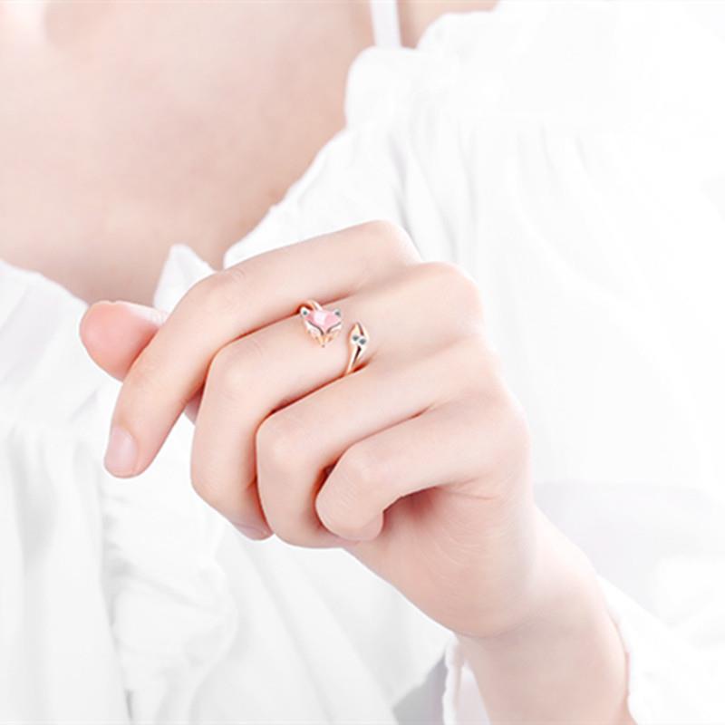Nhẫn hở hình con cáo đính đá zircon hồng dễ thương