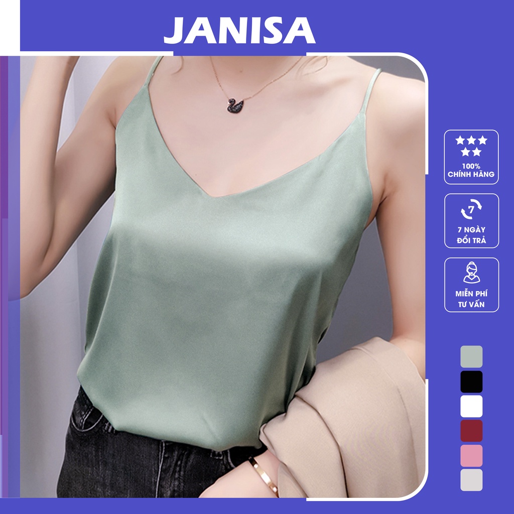 Áo hai dây nữ lụa satin kiểu cổ tim V hàn quốc đẹp dễ thương bigsize JANISA  AK02 | BigBuy360 - bigbuy360.vn