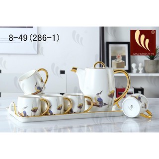 BỘ ẤM CHÉN KÈM KHAY CAO CẤP HNHF VÀ MÀU XANH CỔ VỊT VIỀN VÀNG
