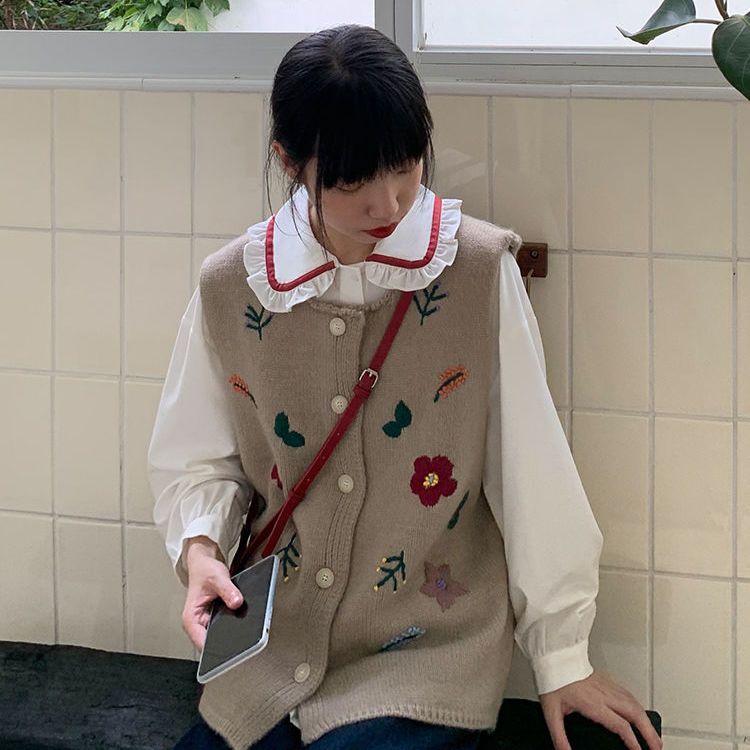 Áo Sơ Mi Trắng Tay Dài Cổ Peter Pan Phối Ren Nghệ Thuật Phong Cách Retro Thời Trang Dành Cho Nữ