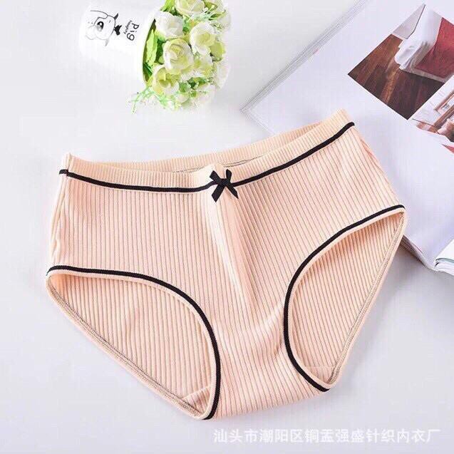 Quần Lót Cotton Tăm Viền Kẻ Phối Nơ Cao Cấp Hàng Đẹp