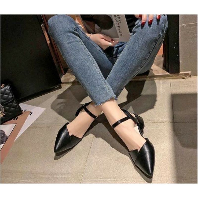Giày quai sau siêu xinh gót 3 phân 2 màu kem đen giành cho bạn gái