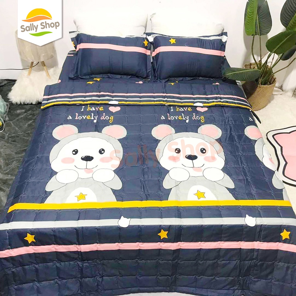 Siêu Phẩm Bộ Chăn Ga Gối 4 Món Cotton Poly Hè Thu Mẫu Mới GẤU GHI