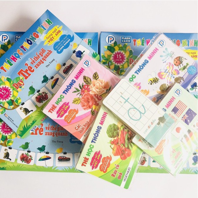 Bộ Thẻ Học Thông Minh loại to Flashcard 15 Chủ Đề song ngữ tiếng Anh cho bé từ 0-6 tuổi