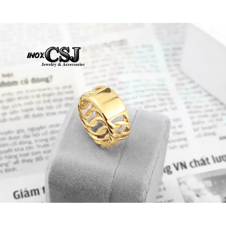 NHẪN NAM INOX MẠ VÀNG KIỂU DÂY XÍCH LẶC ĐỘC CÁ TÍNH - tặng hộp đựng xinh xắn