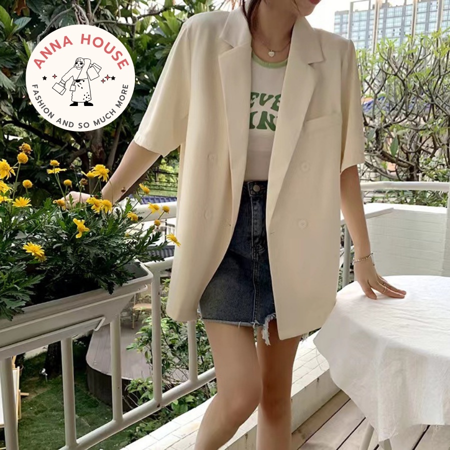 Áo khoác blazer nữ ngắn tay lỡ form rộng 1 lớp nhiều màu, áo khoác ngoài nữ blazer cổ vest cộc tay lửng dáng rộng | BigBuy360 - bigbuy360.vn