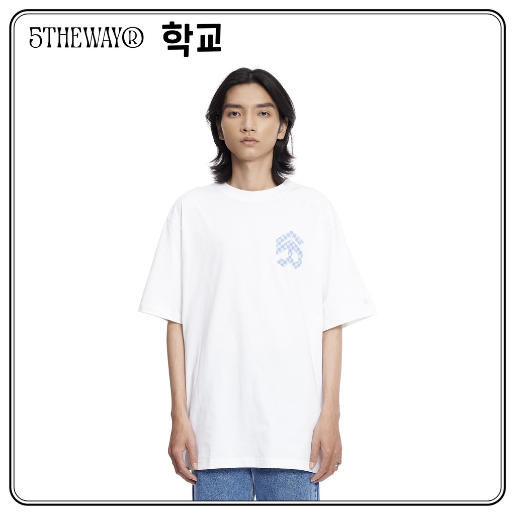 Áo thun 5THEWAY /checkerboard/ New Tee hoạ tiết caro màu trắng xanh