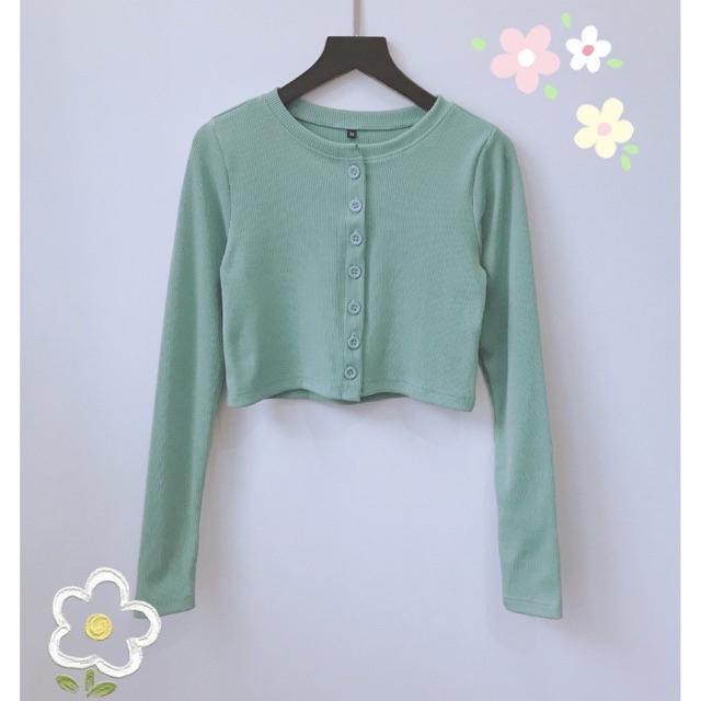 Áo khoác cardigan Nữ len dáng lửng cạp cao Hàn Quốc dưới 65Kg, Áo croptop tay dài, Áo Croptop Yan 7 cúc dài tay Saikuti