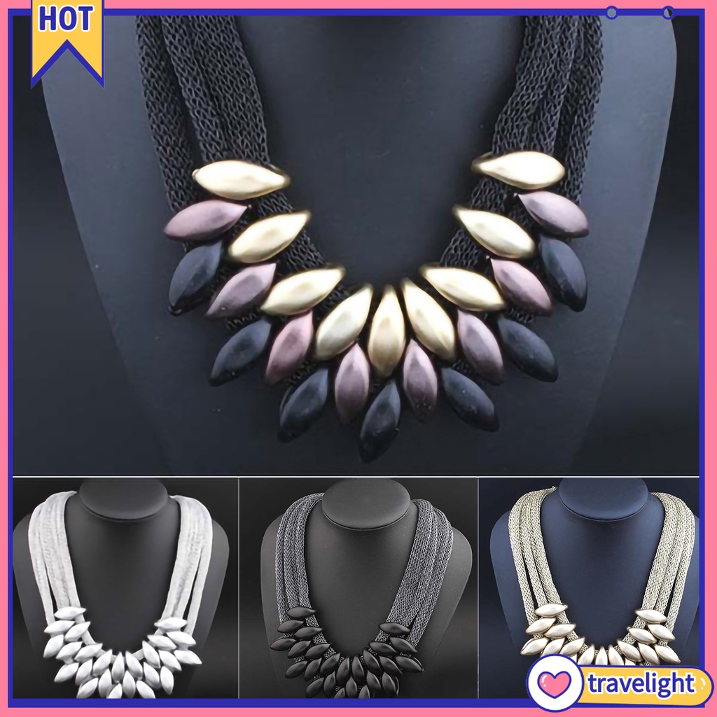 Vòng cổ choker bện dây nhiều lớp mặt hình lá hợp kim thời trang