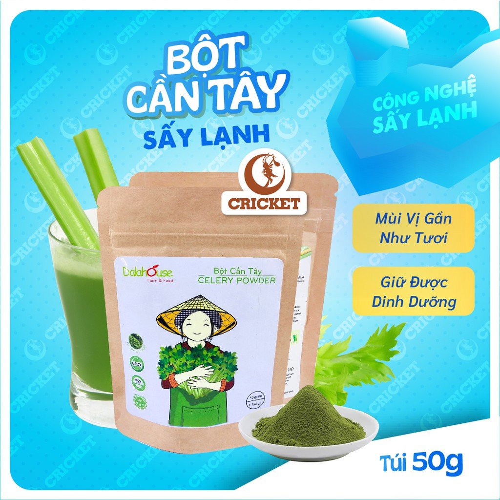 Bột cần tây nguyên chất sấy lạnh Dalahouse Hộp 60g (20 túi x 3g) giúp giảm cân, detox, giàu chất xơ, giảm cao huyết áp