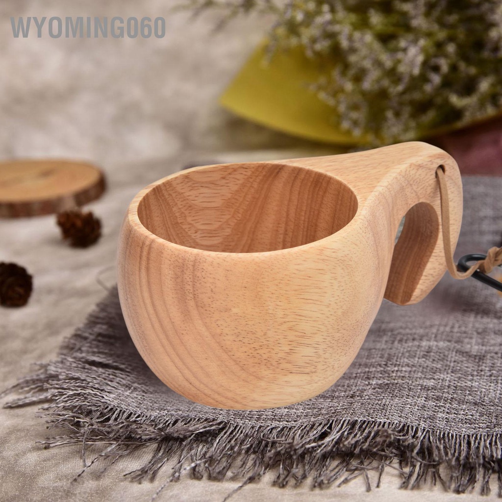 Wyoming060 Wooden Coffee Cup with Handle Hanging Buckle Milk Drinking Portable Wood Mug for Household