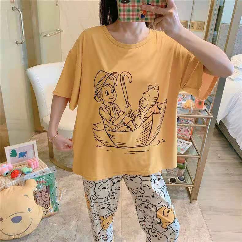 Bộ Đồ Ngủ Tay Ngắn Dáng Rộng Phong Cách Thời Trang Hàn Quốc Dễ Thương