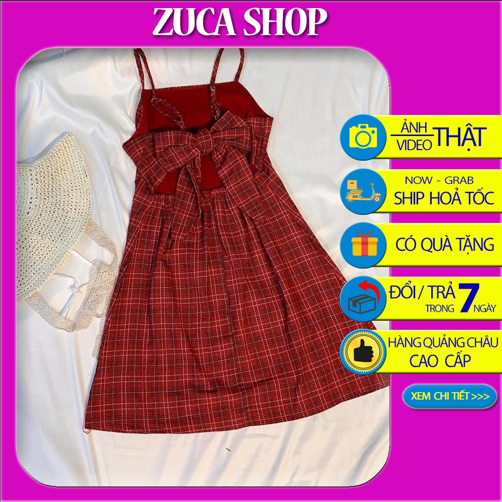 [CÓ ẢNH THẬT] Váy caro đi biển 2 dây đỏ có nơ sau xinh xắn - Đầm 2 dây cao cấp Zuca Shop | BigBuy360 - bigbuy360.vn