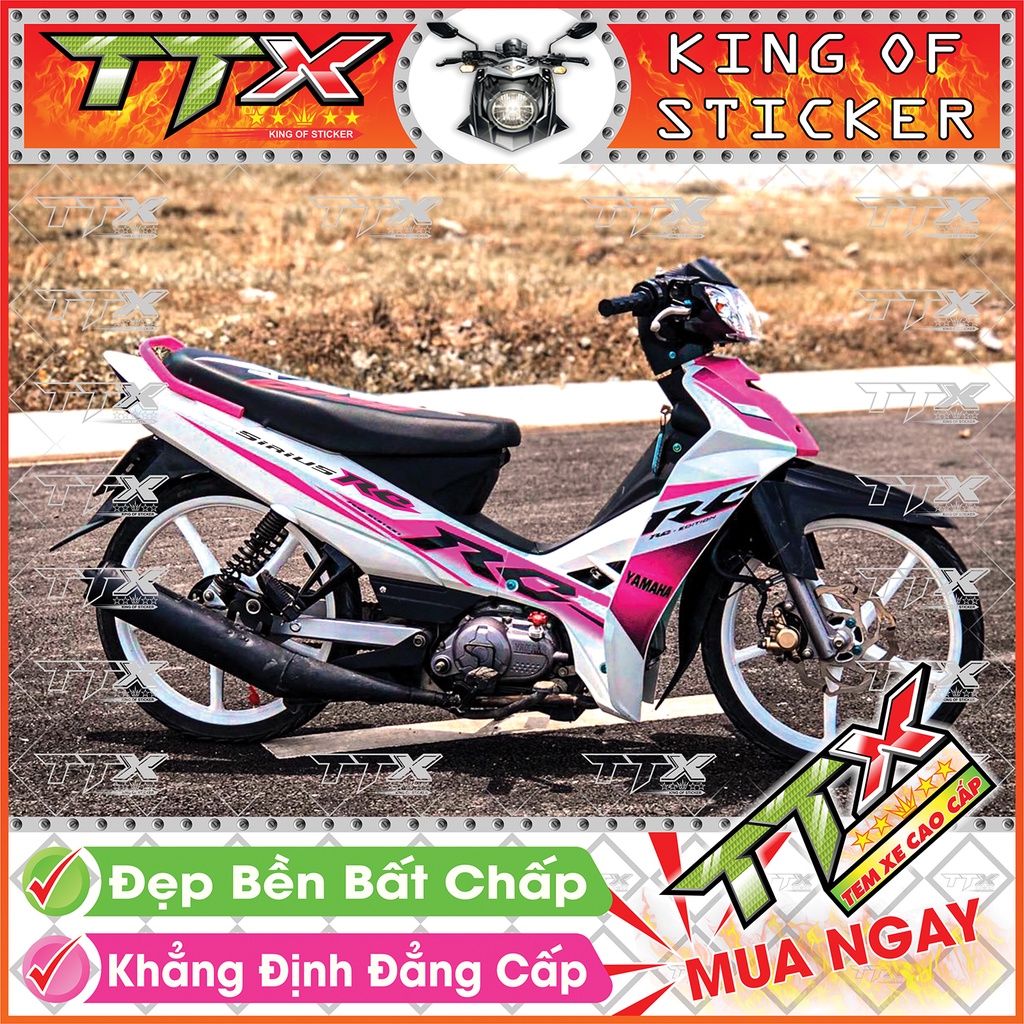 Tem Xe Sirius 110 Trắng Hồng - Tem Sirius RC Chữ Đen Màu Hồng Trắng Siêu Đẹp - Mẫu Team Sirius Trắng Hồng