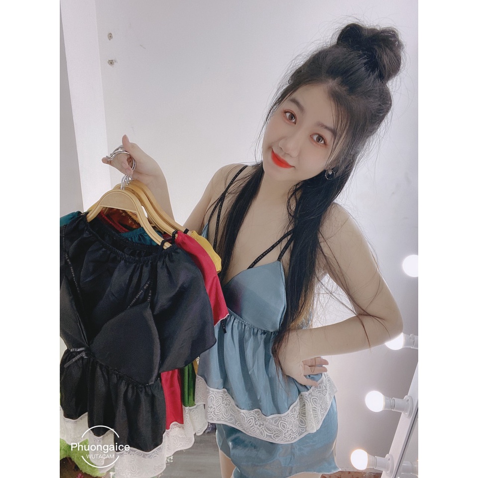 Đồ ngủ sexy nữ, bộ ngủ 2 dây có mút ngực nhiều màu- Phuongaliceshop