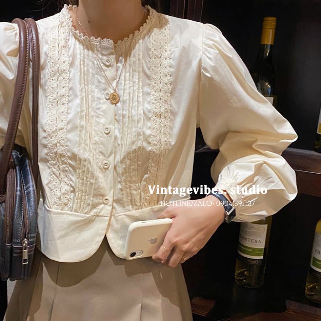 Áo babydoll viền ren vạt kiểu tiểu thư (hàng QC) - Ảnh thật