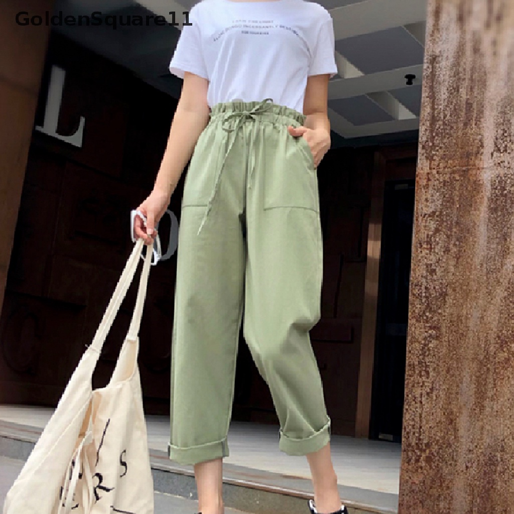 [Goldsquare11] Quần Ống Rộng Palazo Vải Lanh Cotton Lưng Thun Cho Nữ