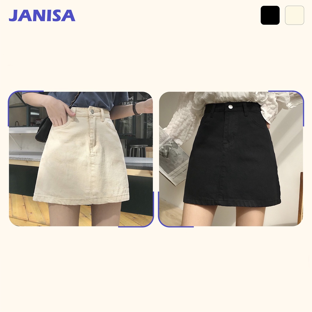Chân váy Jean ngắn chữ A Ulzzang lưng cao trắng đen JANISA CV25 | BigBuy360 - bigbuy360.vn