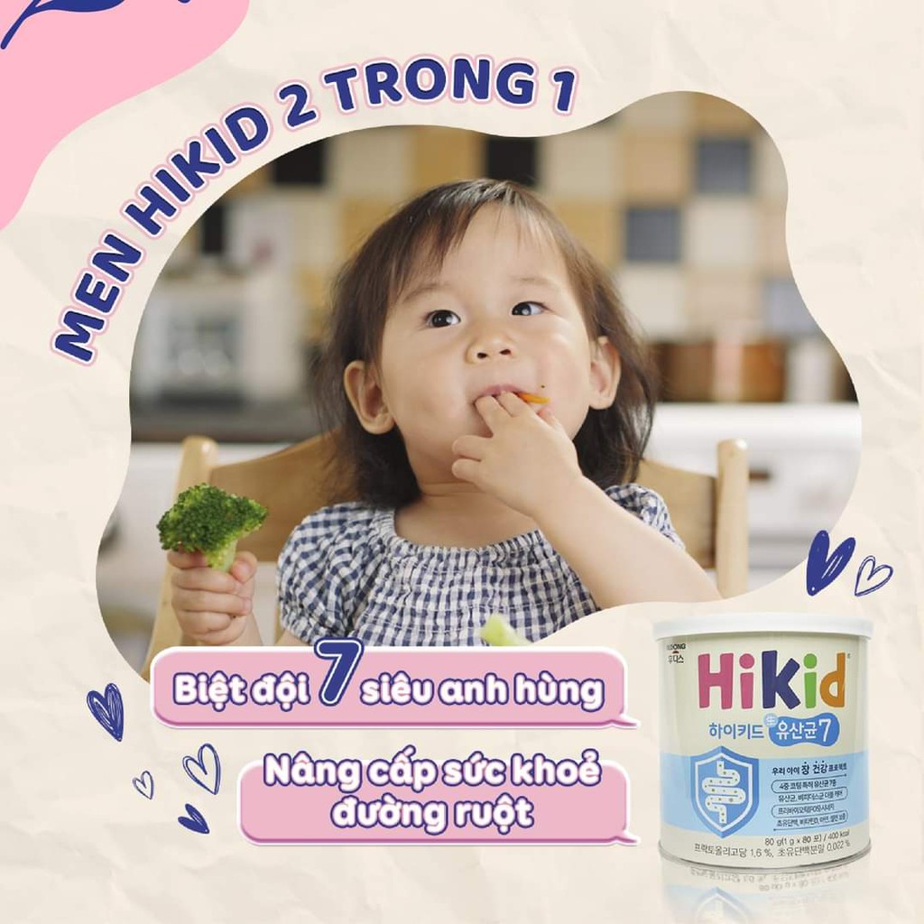 Men vi sinh kết hợp sữa non Hikid 2 in 1 sản phẩm mới đến từ Hàn Quốc- 80 gói date 1/2024