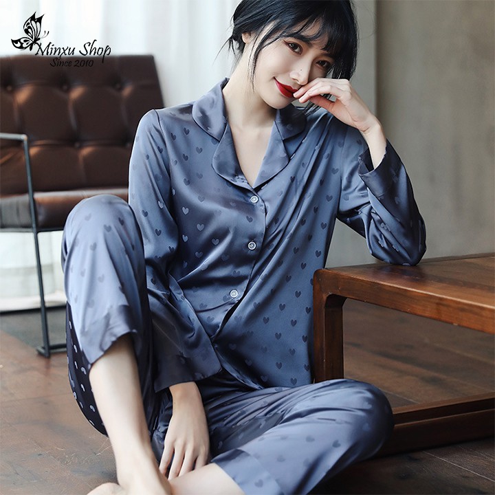 Bộ Ngủ Mặc Nhà Pijama Lụa Hàng Cao Cấp Minxu Shop, Bộ Đồ Ngủ Dài Tay Nữ Tính Phong Cách Hàn Quốc (Mã PK)