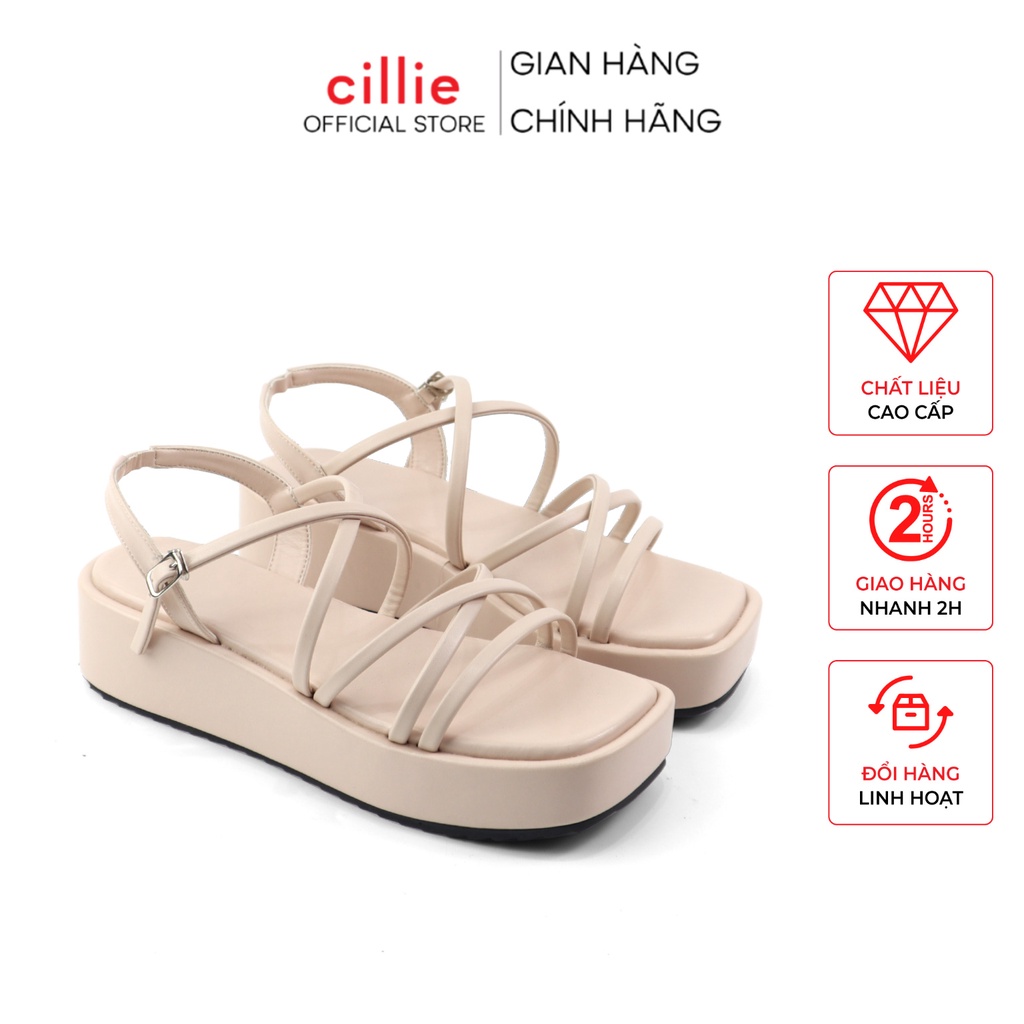 Giày Sandal Đi Biển Nữ Bánh Mì Cillie Dép Xăng Đan Dây Da Mềm Mại Đế Cao 5p Chắc Chắn Không Lún 1014