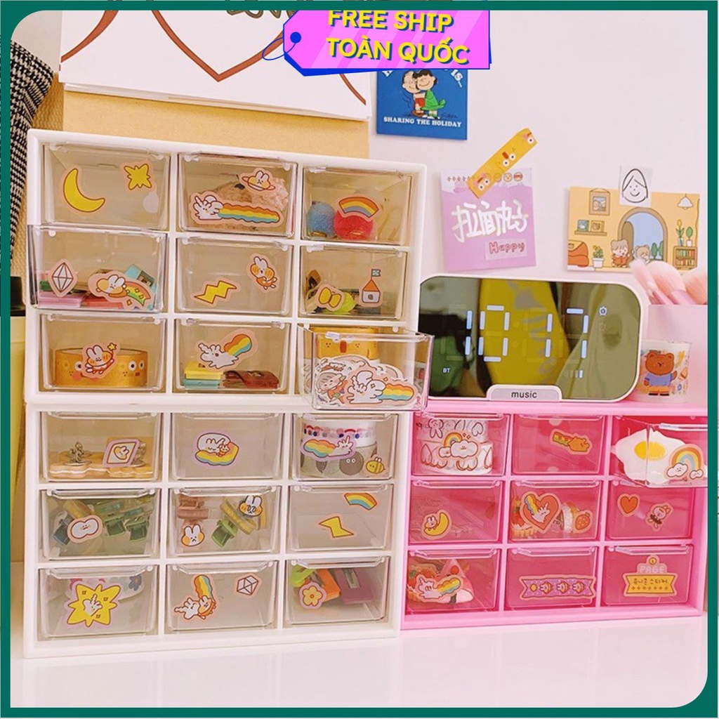 Hộp nhựa đựng đồ đa năng 9 ngăn siêu xinh , kệ tủ để bàn 9 ngăn đựng đồ mini