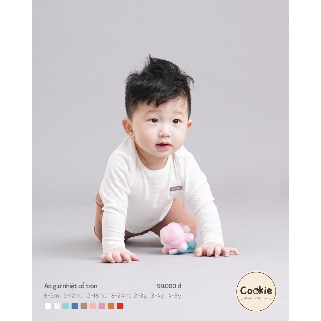 Áo cổ tròn dài tay cookie dành cho bé trai bé gái mặc điều hòa, mặc thu