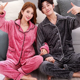 Bộ Đồ Ngủ Tay Dài Vải Flannel Dày Ấm Áp Thời Trang Cho Các Cặp Đôi