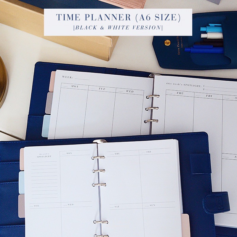 Sổ Time Planner size A6 bản trắng đen (gồm bìa, ruột, phân trang)