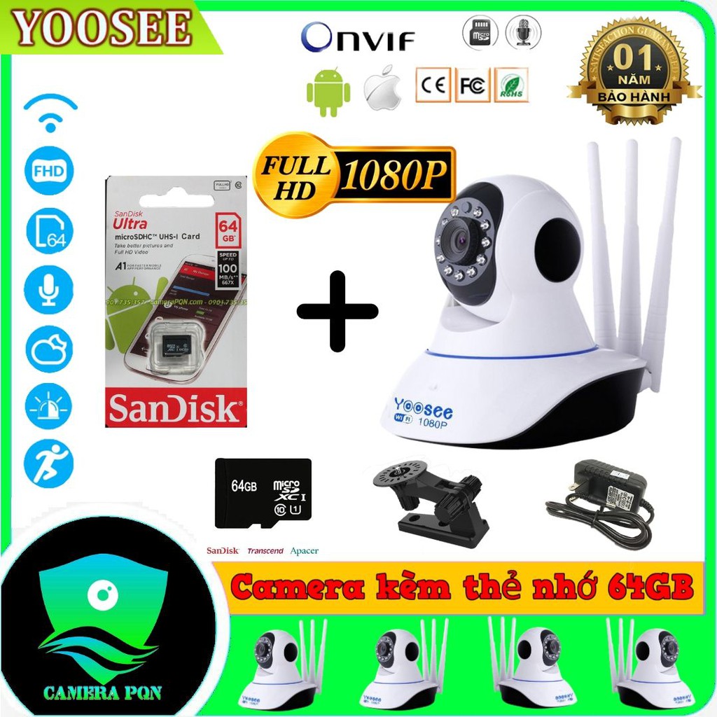 Camera Yoosee 3 Râu 2.0 Full HD 1080P Cực Nét - Kèm Thẻ Nhớ 64GB | WebRaoVat - webraovat.net.vn