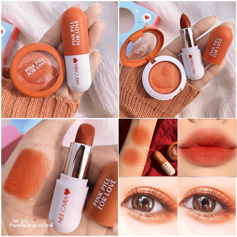 NEE CARA EYESHADOW & LIPSTICK - SON + MÀU MẮT KẾT HỢP MÁ HỒNG | BigBuy360 - bigbuy360.vn
