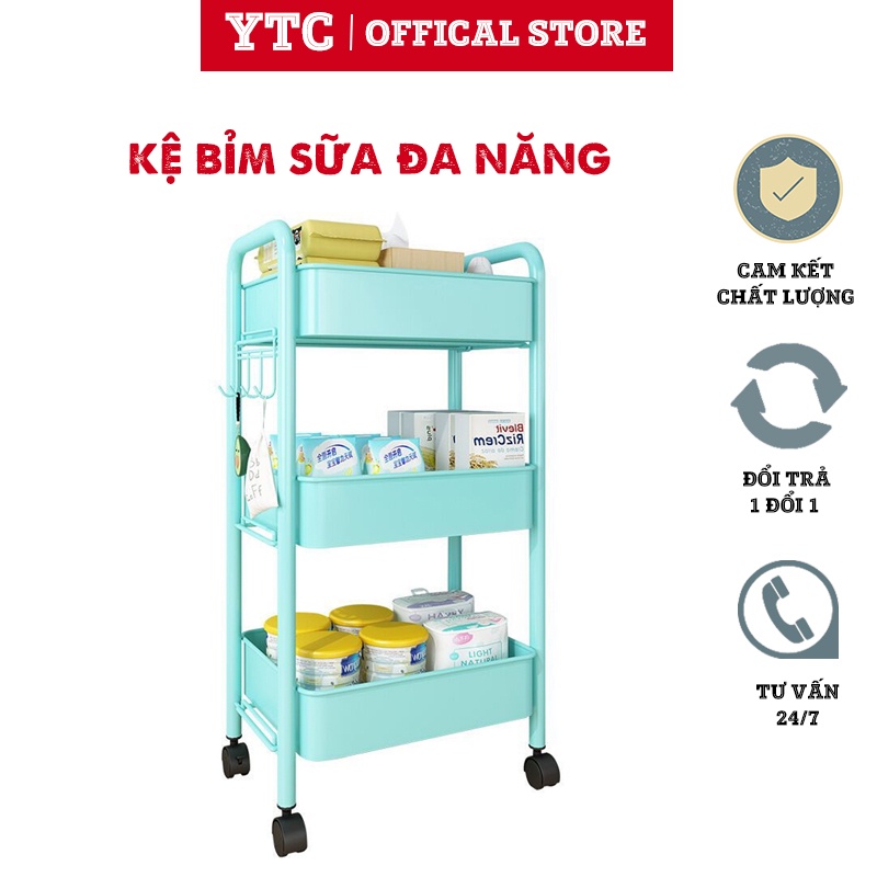 Kệ Sắt YTC 3 Tầng Để đồ Spa Bỉm Sữa Đa Năng Tháo Lắp Có Bánh Xe Tiện Lợi