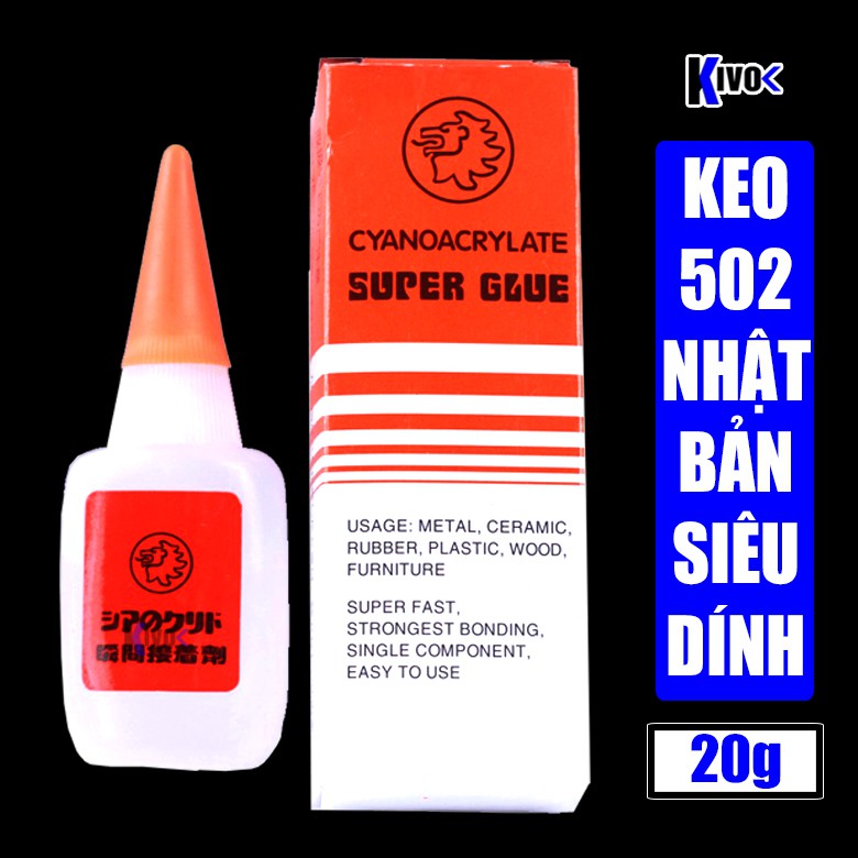 Keo Dán Siêu Dính 502 NHẬT BẢN 20g - Kéo Dán Gỗ/ Keo Dán Dày, Dán Nhựa Mica, Cao Su, Chịu Nhiệt ,Chịu Lực Tốt - Kivo