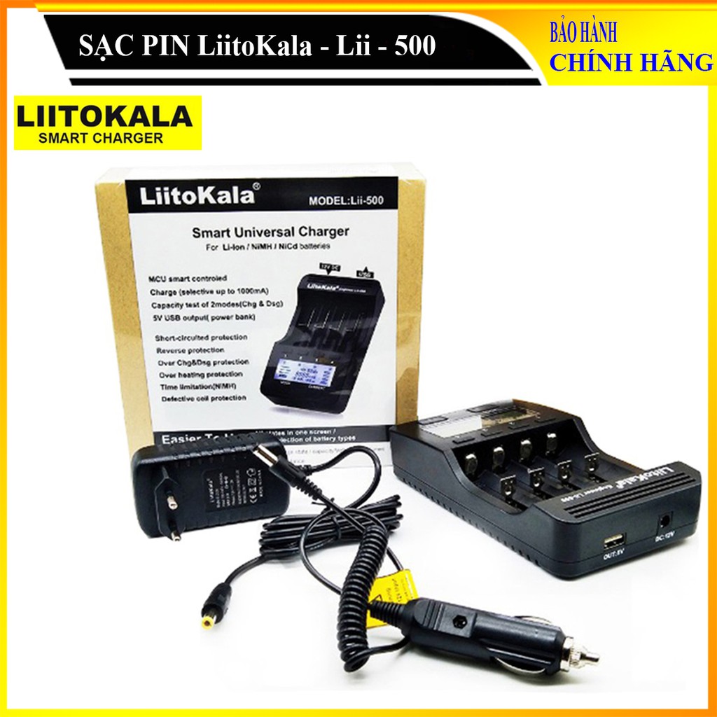 Bộ Sạc pin thông minh đa năng LiitoKaLa Lii-500 màn hình hiển thị LCD, đầy đủ phụ kiện Fullbox