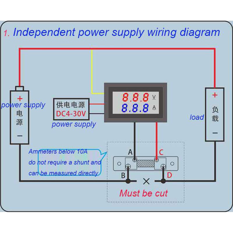 Đồng hồ đo điện áp dòng điện kỹ thuật số hiển thị kép DC 0-100V 10A 50A 100A