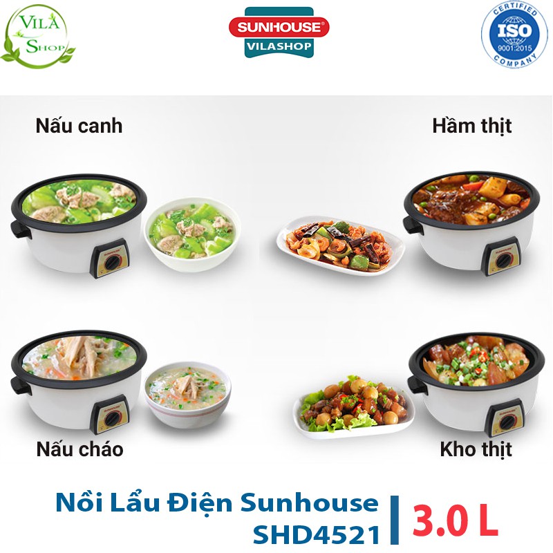 Nồi Lẩu Điện Sunhouse SHD4521, Nồi Lẩu Chống Dính Sử Dụng Đa Chức Năng