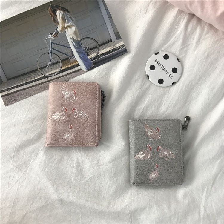 Ví ngắn mini thêu họa tiết thời trang Hàn Quốc thanh lịch dành cho nữ sinh