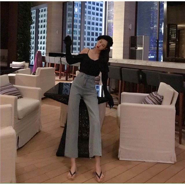 [ Sẵn ] Quần ulzzang jeans hack chân siêu dài / quần jean ulzzang ống rộng bò culottes