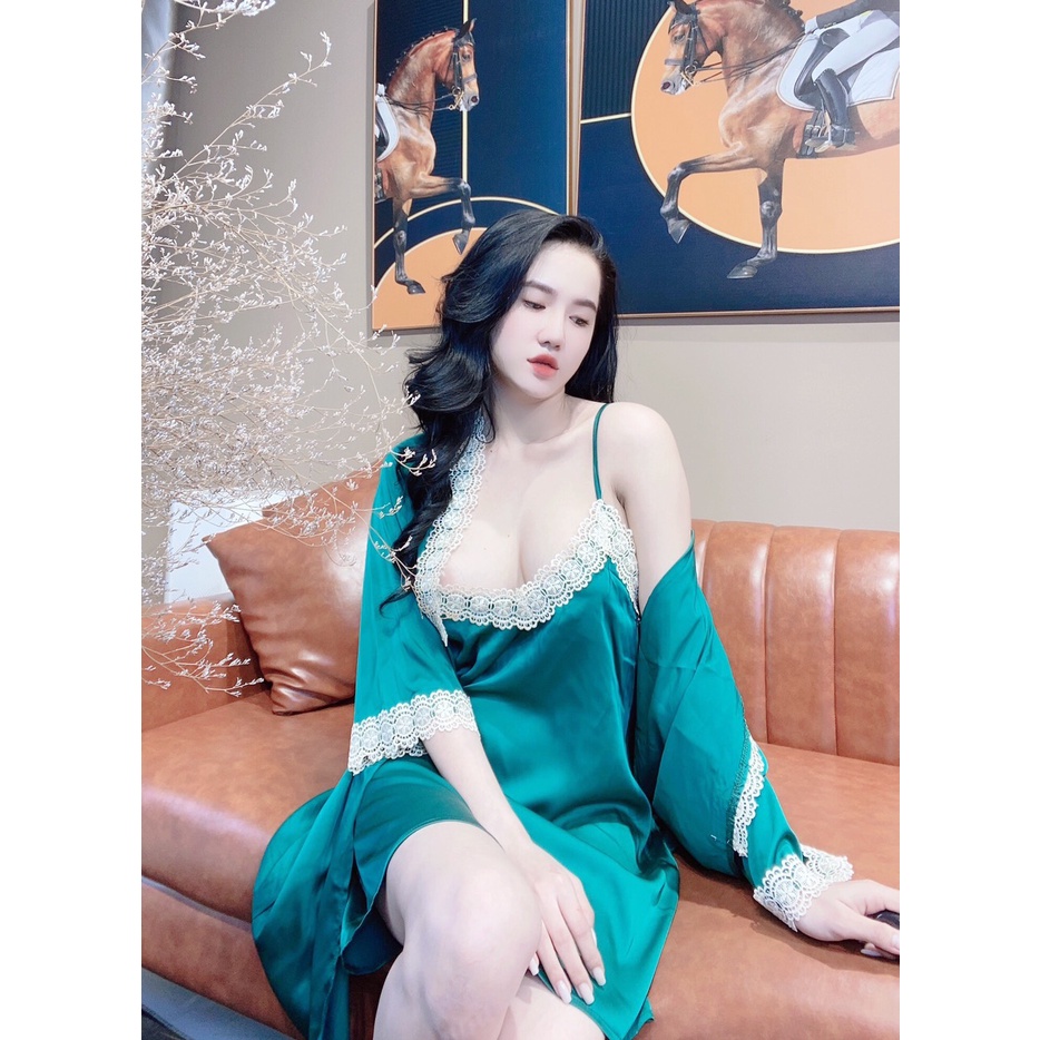 Đầm Ngủ Nữ 2 dây Sexy lụa latin ren hoa Siêu Mát ĐN110