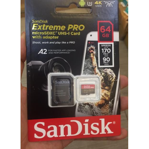 Thẻ nhớ Extreme PRO A2 64GB V30 U3 4K Class 10 170MB/s - Tốc Độ Siêu Cao | BigBuy360 - bigbuy360.vn