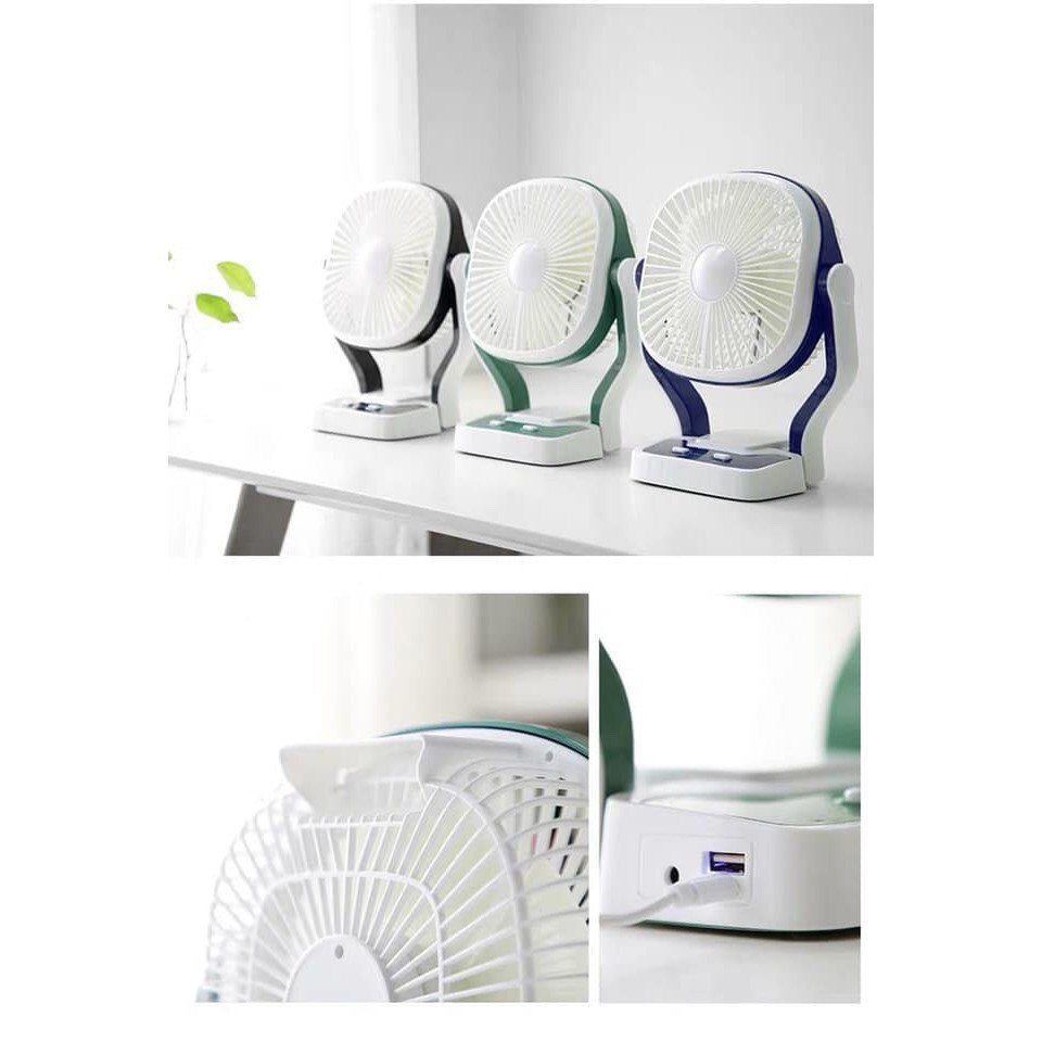 Quạt Tích Điện Mini Kiêm Sạc Dự Phòng Fortable Fan No-CMD201, Quạt Tích Điện Để Bàn Có Đèn Led