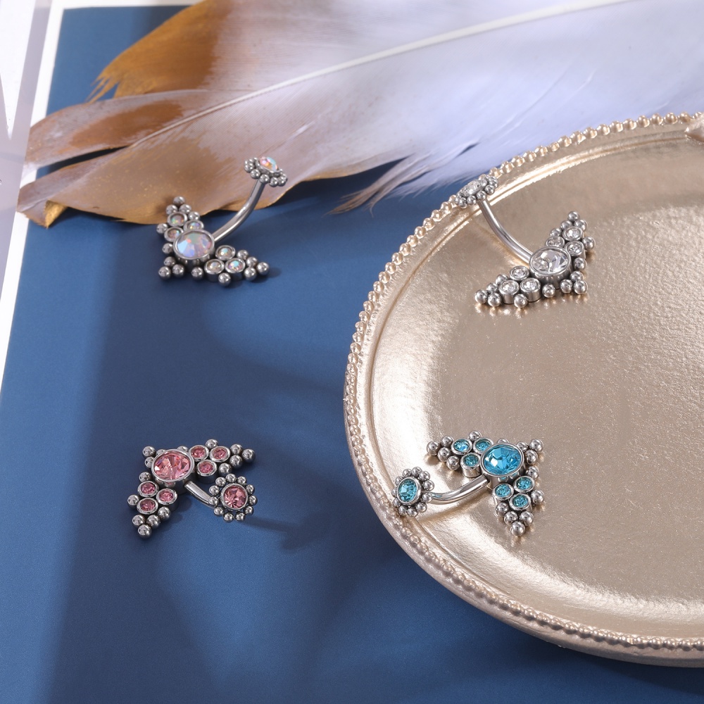 Khuyên rốn bằng thép không gỉ đính đá 4 màu với 11 kiểu tùy chọn hợp thời trang