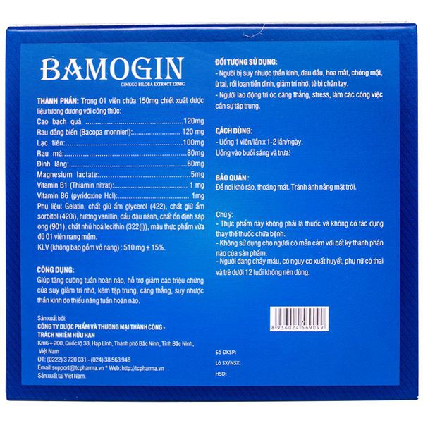 BAMOGIN - Viên uống tăng tuần hoàn não, cải thiện trí nhớ