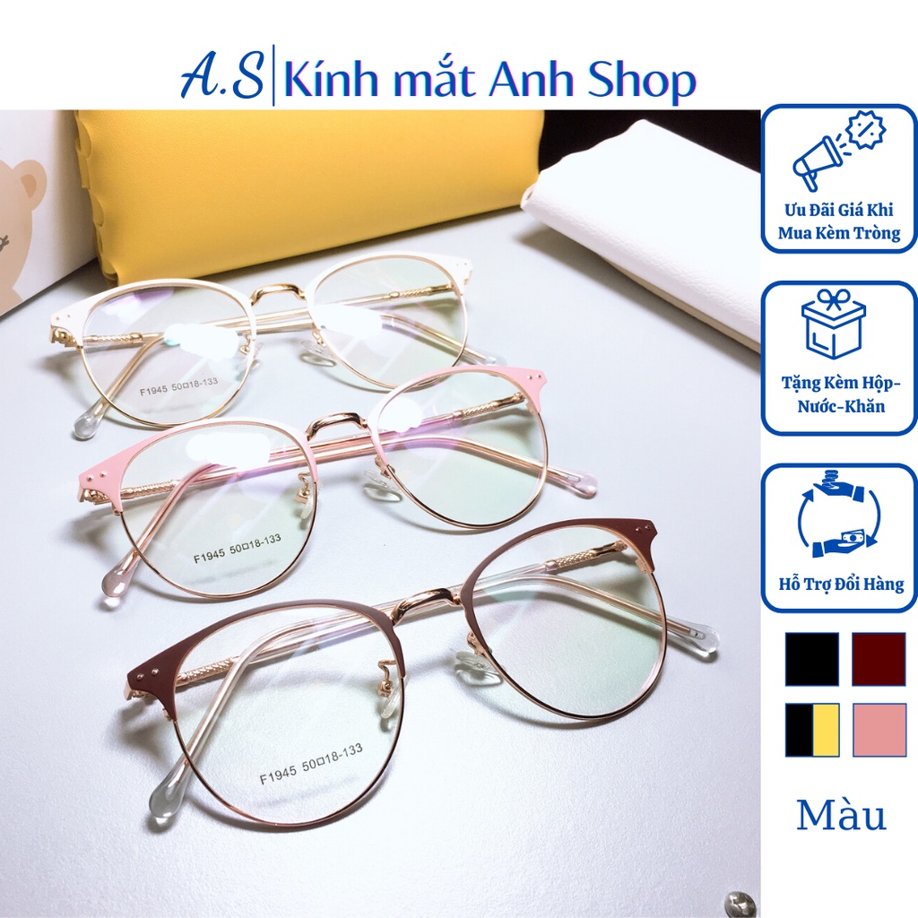 Gọng kính tròn giả cận nam nữ kiểu dáng thời trang chất liệu kim loại 1945