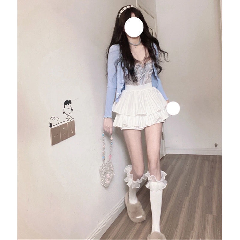 Bộ Đồ Thời Trang Mùa Hè Kiểu Mới Gồm Áo Cardigan Phối Bèo + Áo Hai Dây + Chân Váy Ngắn Lưng Cao Thời Trang Cho Nữ 2022