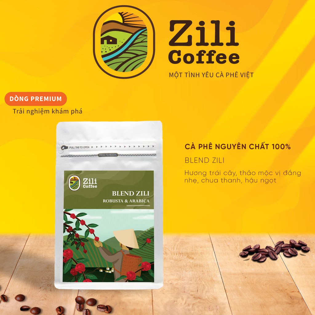 Cà phê nguyên chất Blend Zili(A&R)[Trải Nghiệm Khám Phá]Hương trái cây thảo mộc đắng nhẹ chua thanh hậu ngọt [Túi 250g]