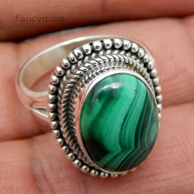 Nhẫn đính đá malachite phong cách cổ điển size 6-10